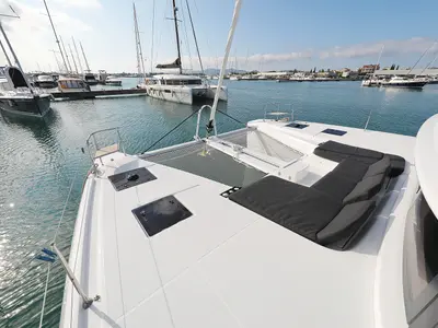 Deck of UGLY DUCK, a Lagoon 50 catamaran at Sukošan, Croatia
