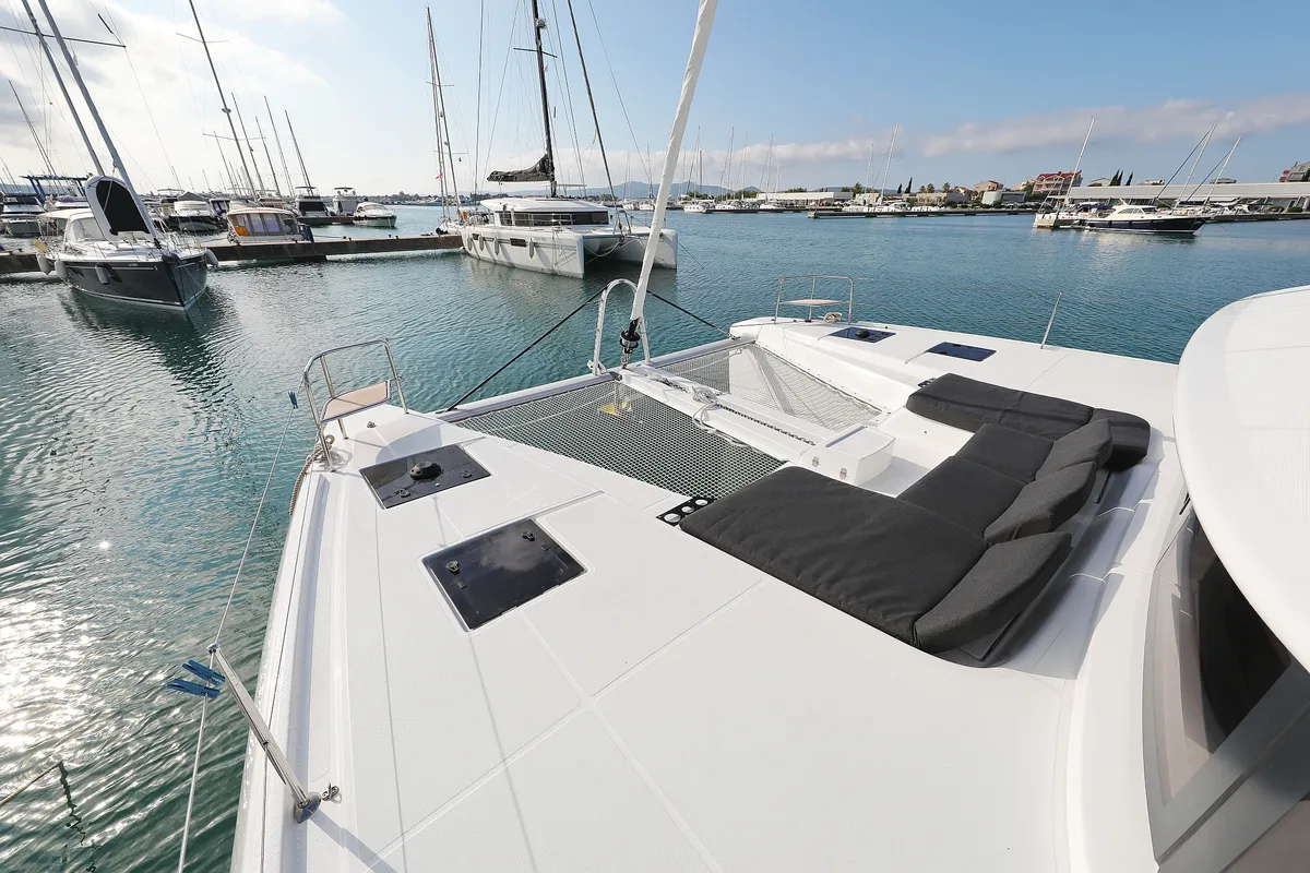 Deck of UGLY DUCK, a Lagoon 50 catamaran at Sukošan, Croatia