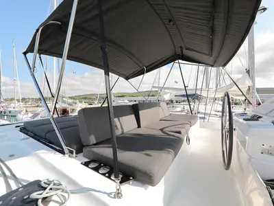Cockpit of UGLY DUCK, a Lagoon 50 catamaran at Sukošan, Croatia