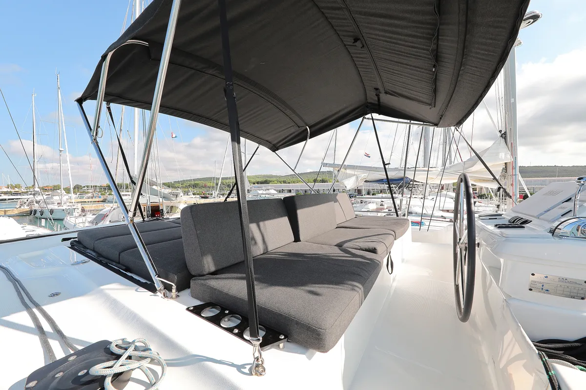 Cockpit of UGLY DUCK, a Lagoon 50 catamaran at Sukošan, Croatia