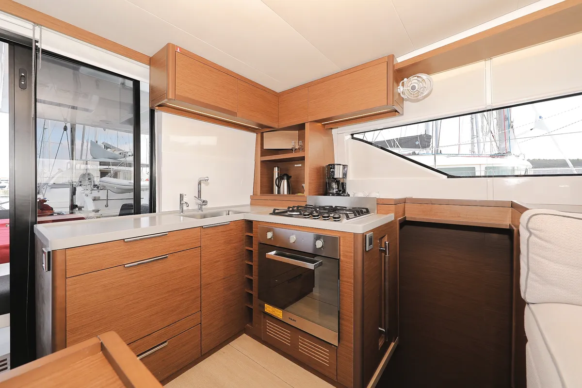 Galley of UGLY DUCK, a Lagoon 50 catamaran at Sukošan, Croatia