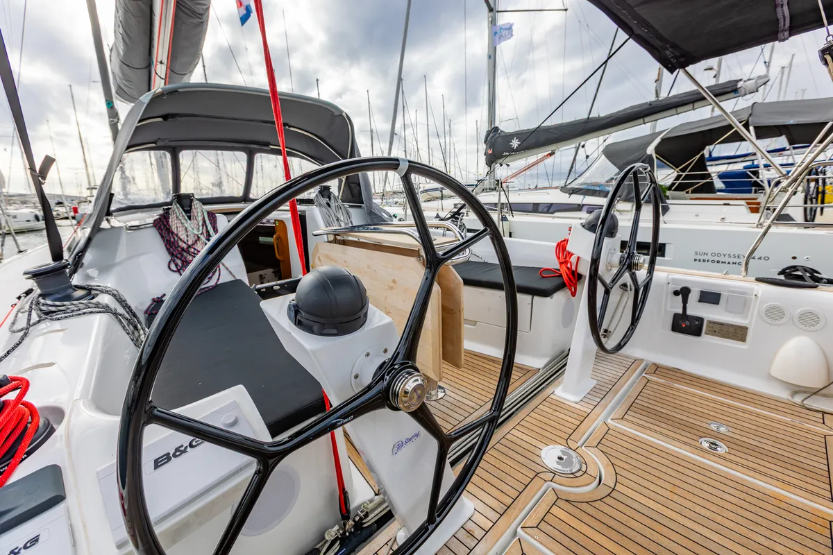 Cockpit of Lieutenant Dan, a Dehler 38 SQ sailboat at Punat, Croatia