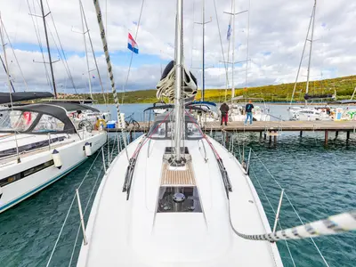 Deck of Lieutenant Dan, a Dehler 38 SQ sailboat at Punat, Croatia