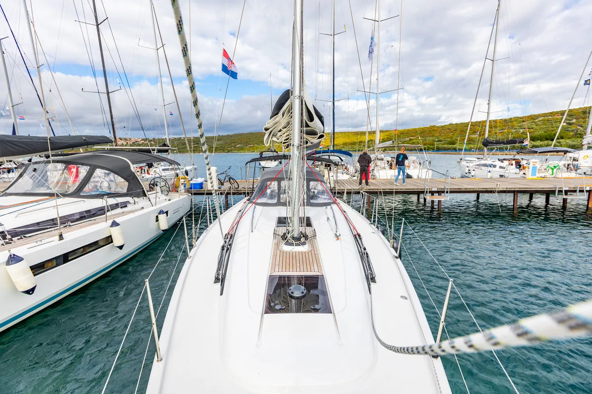 Deck of Lieutenant Dan, a Dehler 38 SQ sailboat at Punat, Croatia