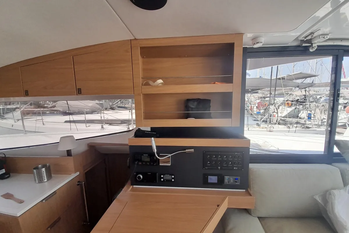 Salon of Marestrella, a Bali Catspace catamaran at Municipal Unit of Lefkada, Greece