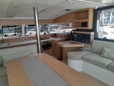 Salon of Marestrella, a Bali Catspace catamaran at Municipal Unit of Lefkada, Greece
