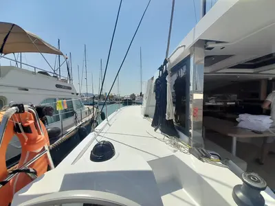 Deck of Marestrella, a Bali Catspace catamaran at Municipal Unit of Lefkada, Greece