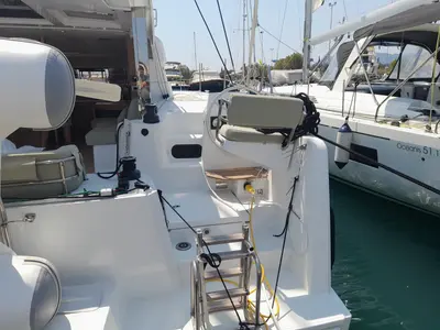 Cockpit of Marestrella, a Bali Catspace catamaran at Municipal Unit of Lefkada, Greece