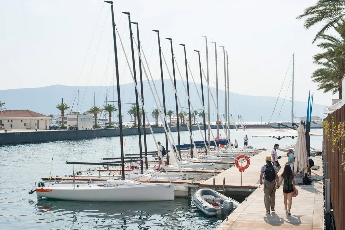 Exterior view of FLOW Yacht Club, a J/Boats J 70 sailboat at Tivat, Montenegro
