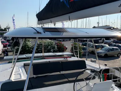 Cockpit of Diamond Seas, a Lagoon 46 catamaran at Athens, Greece