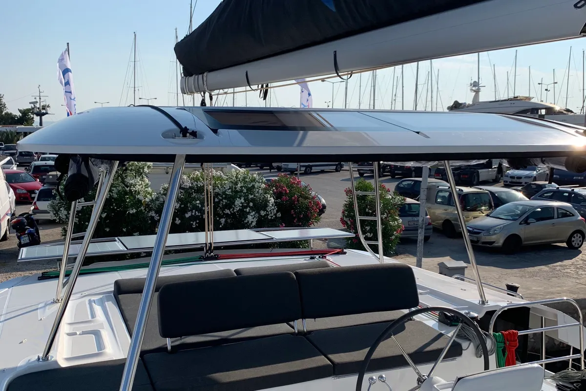 Cockpit of Diamond Seas, a Lagoon 46 catamaran at Athens, Greece