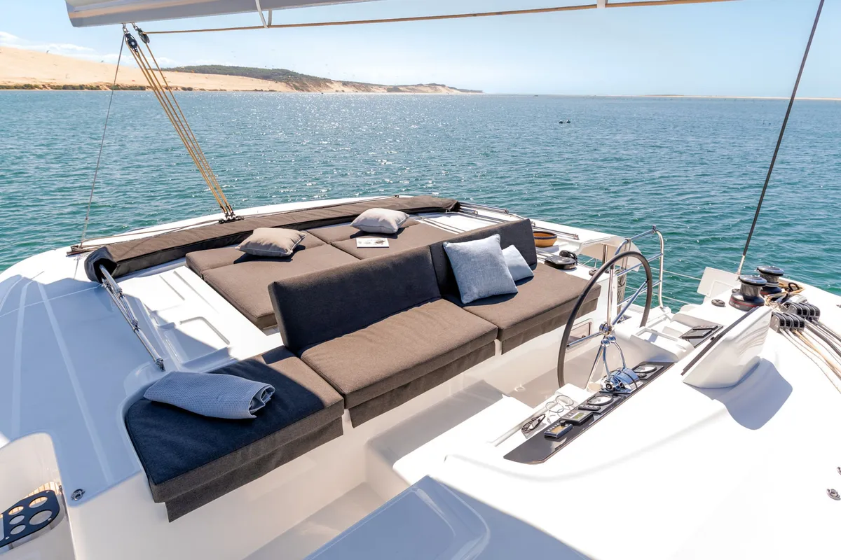 Deck of Diamond Seas, a Lagoon 46 catamaran at Athens, Greece