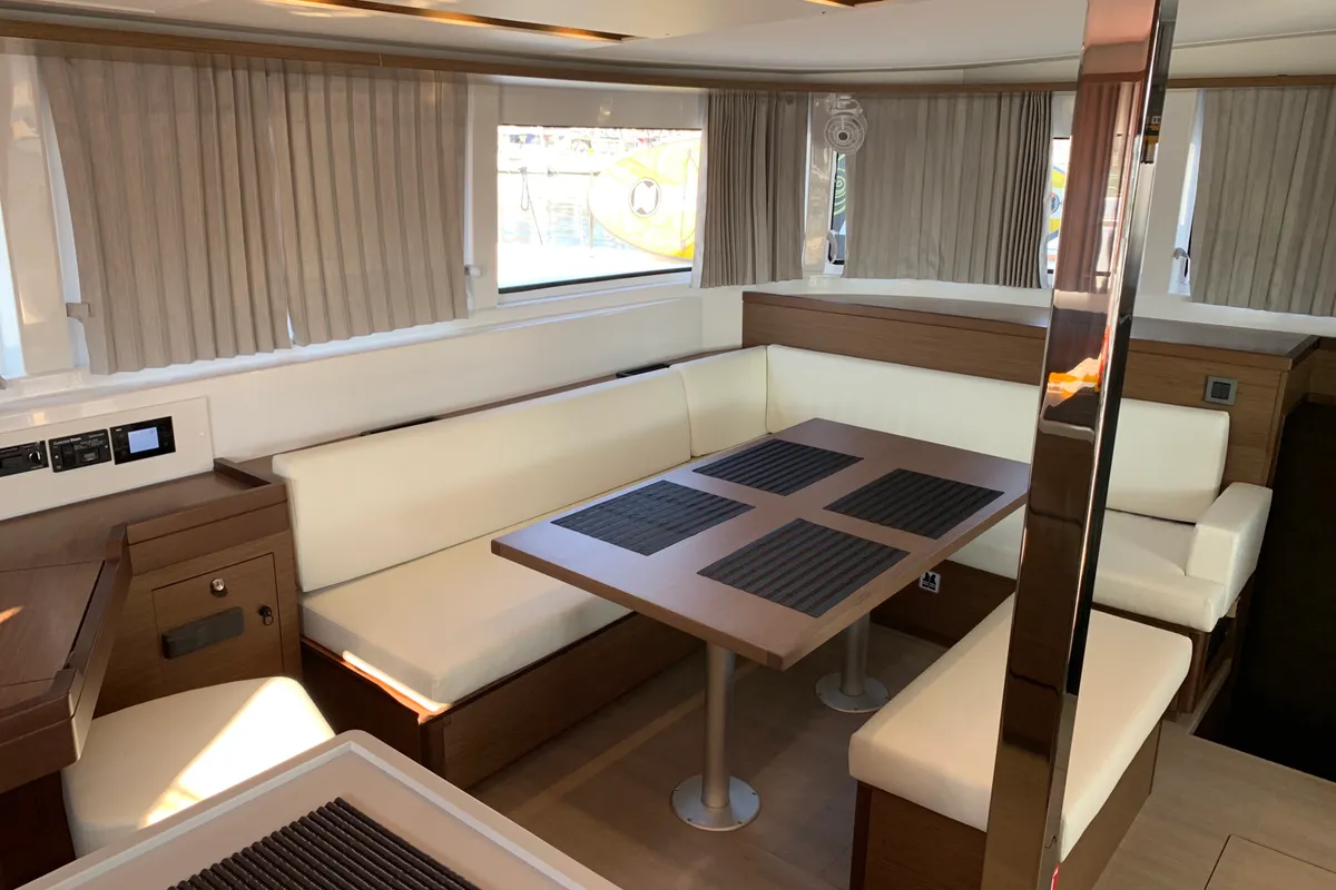 Salon of Diamond Seas, a Lagoon 46 catamaran at Athens, Greece