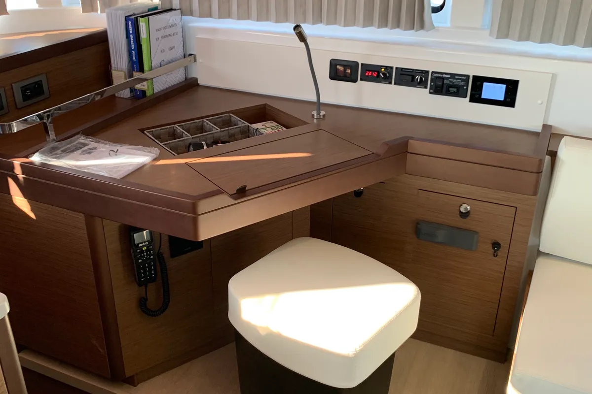 Salon of Diamond Seas, a Lagoon 46 catamaran at Athens, Greece