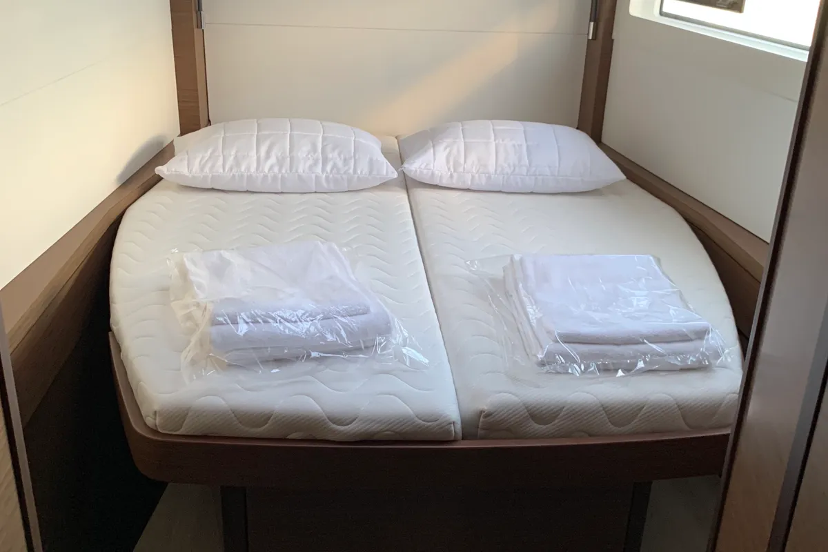 Cabin on Diamond Seas, a Lagoon 46 catamaran at Athens, Greece