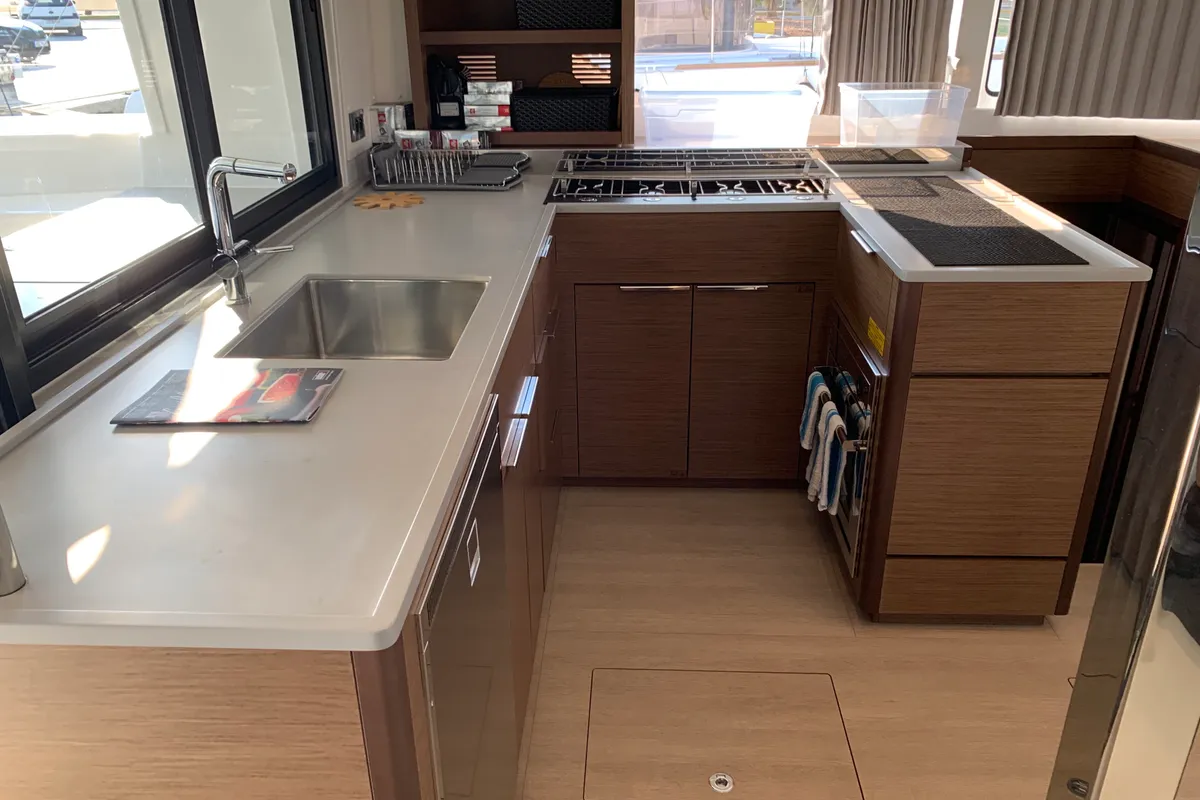 Galley of Diamond Seas, a Lagoon 46 catamaran at Athens, Greece