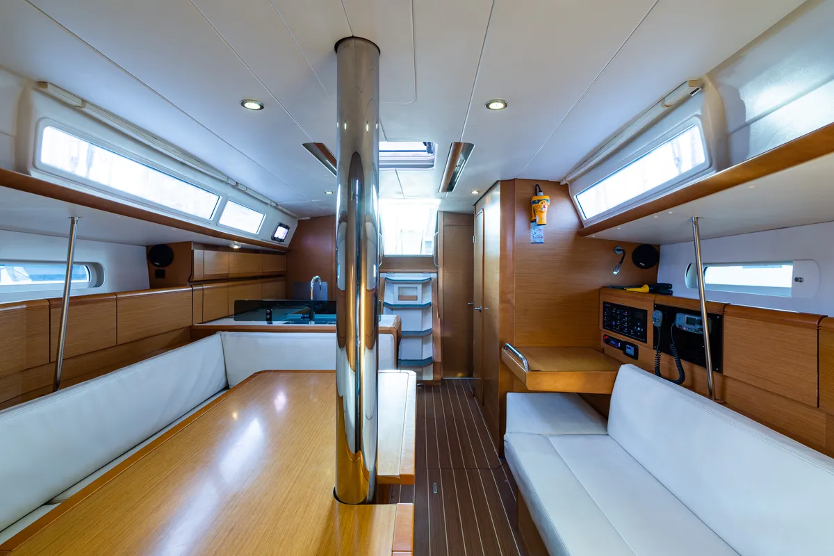 Salon of Amor Fati, a Jeanneau Sun Odyssey 379 sailboat at Municipal Unit of Lefkada, Greece
