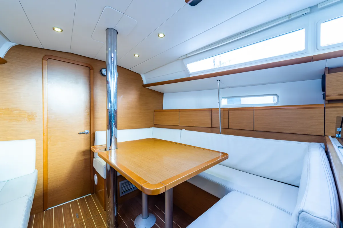 Salon of Amor Fati, a Jeanneau Sun Odyssey 379 sailboat at Municipal Unit of Lefkada, Greece
