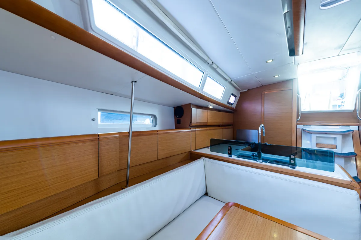 Salon of Amor Fati, a Jeanneau Sun Odyssey 379 sailboat at Municipal Unit of Lefkada, Greece