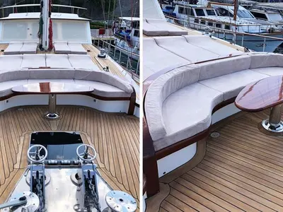 Deck of Gulet Custom built 183, a sailboat at Bodrum, Turkey