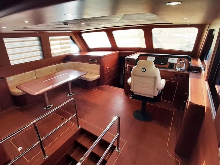 Cockpit of Gulet Custom built 183, a sailboat at Bodrum, Turkey