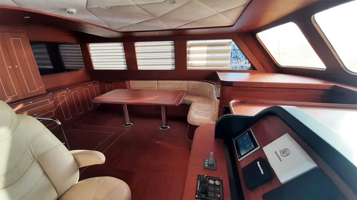 Cockpit of Gulet Custom built 183, a sailboat at Bodrum, Turkey