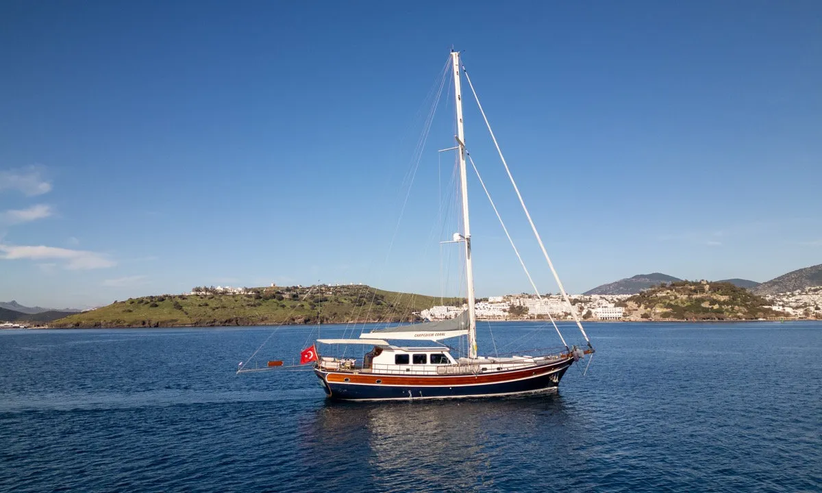 Deck of Gulet Custom built 183, a sailboat at Bodrum, Turkey