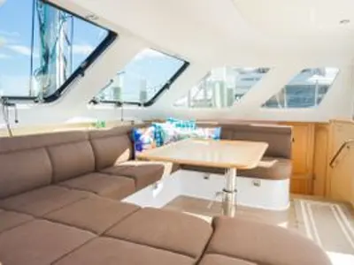 Salon of Imi Ola, a Seawind 1260 catamaran at Central Abaco, Bahamas