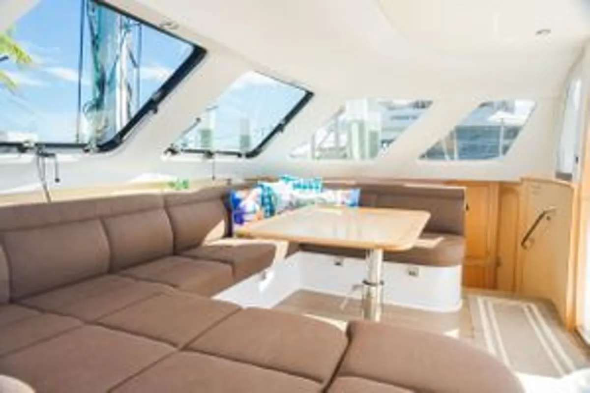 Salon of Imi Ola, a Seawind 1260 catamaran at Central Abaco, Bahamas