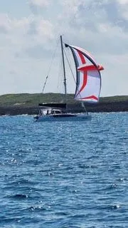 Exterior view of Imi Ola, a Seawind 1260 catamaran at Central Abaco, Bahamas