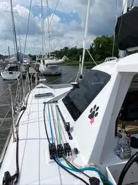 Deck of Imi Ola, a Seawind 1260 catamaran at Central Abaco, Bahamas