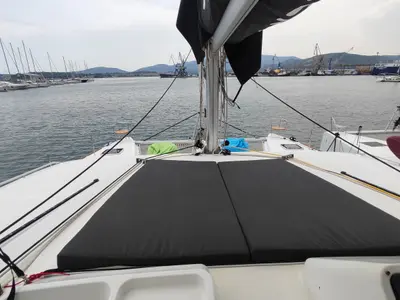 Deck of Alex Jr., a Lagoon 450 Fly catamaran at Volos, Greece