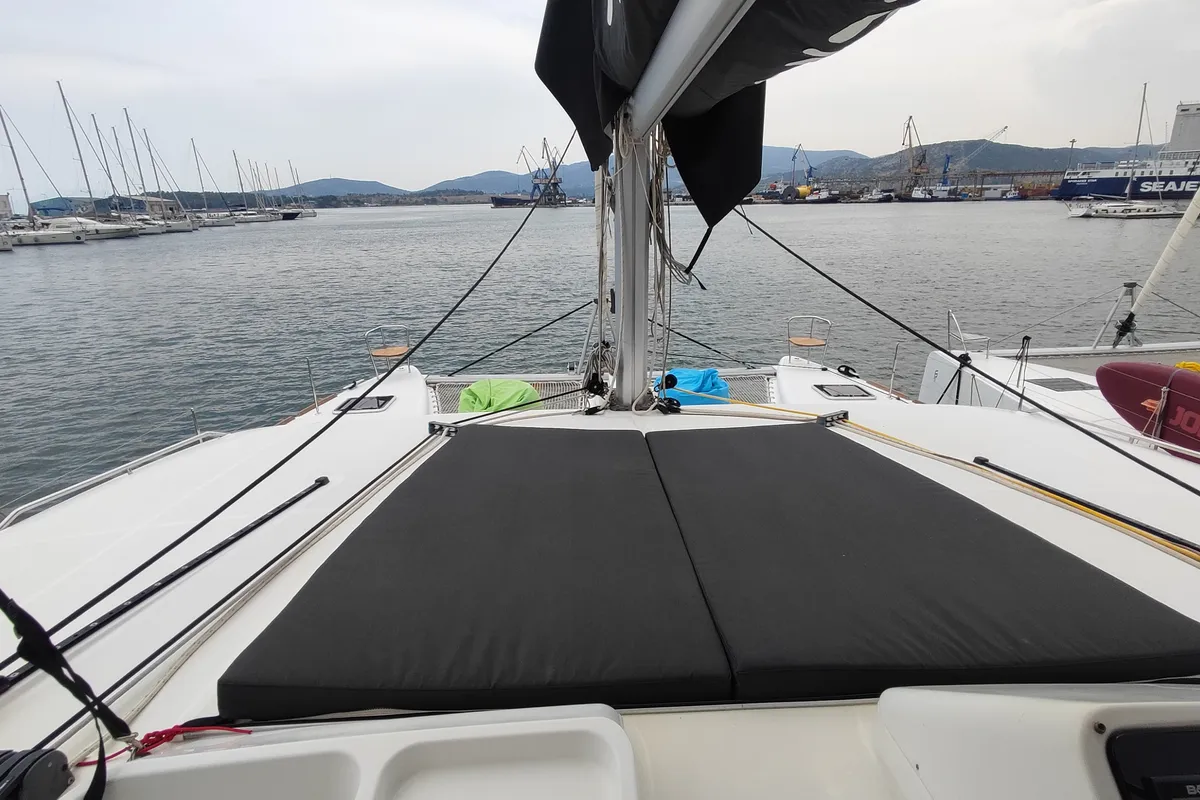 Deck of Alex Jr., a Lagoon 450 Fly catamaran at Volos, Greece