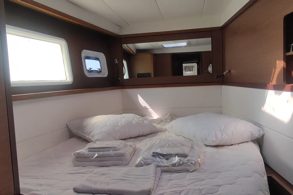 Cabin on Alex Jr., a Lagoon 450 Fly catamaran at Volos, Greece