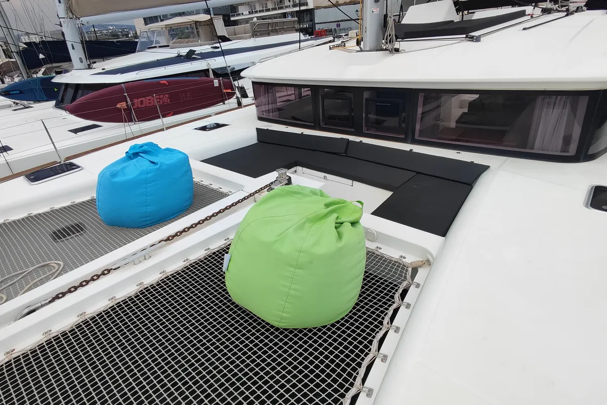 Deck of Alex Jr., a Lagoon 450 Fly catamaran at Volos, Greece