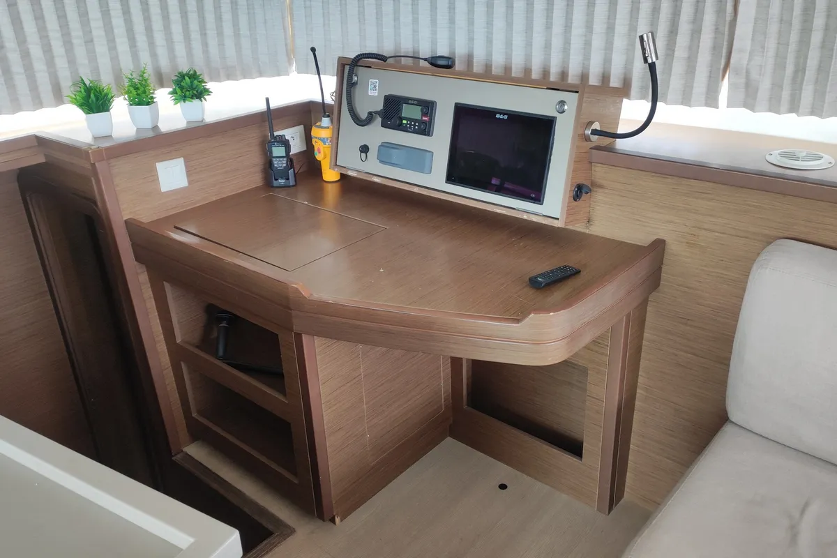 Cockpit of Alex Jr., a Lagoon 450 Fly catamaran at Volos, Greece