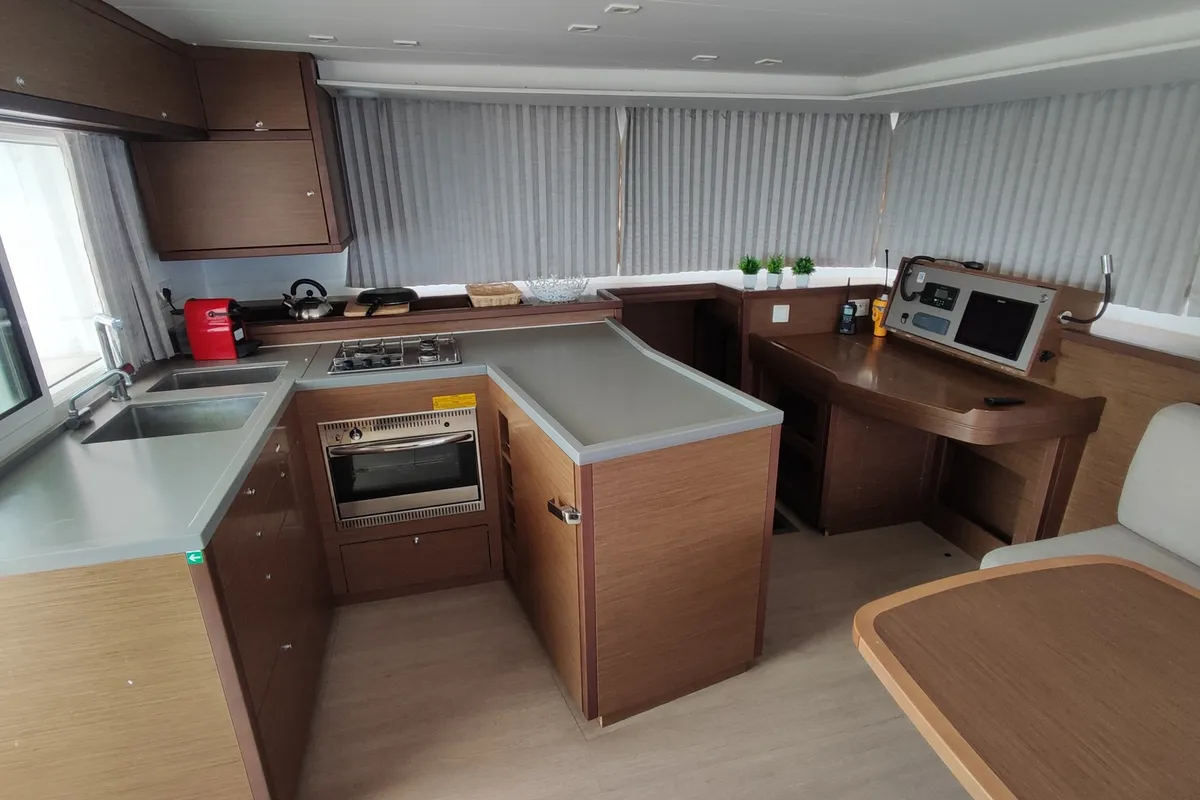 Galley of Alex Jr., a Lagoon 450 Fly catamaran at Volos, Greece