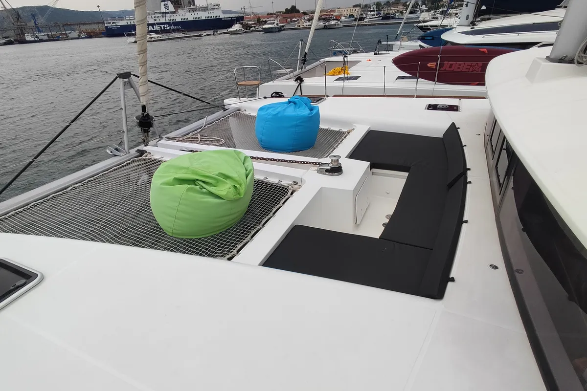 Deck of Alex Jr., a Lagoon 450 Fly catamaran at Volos, Greece