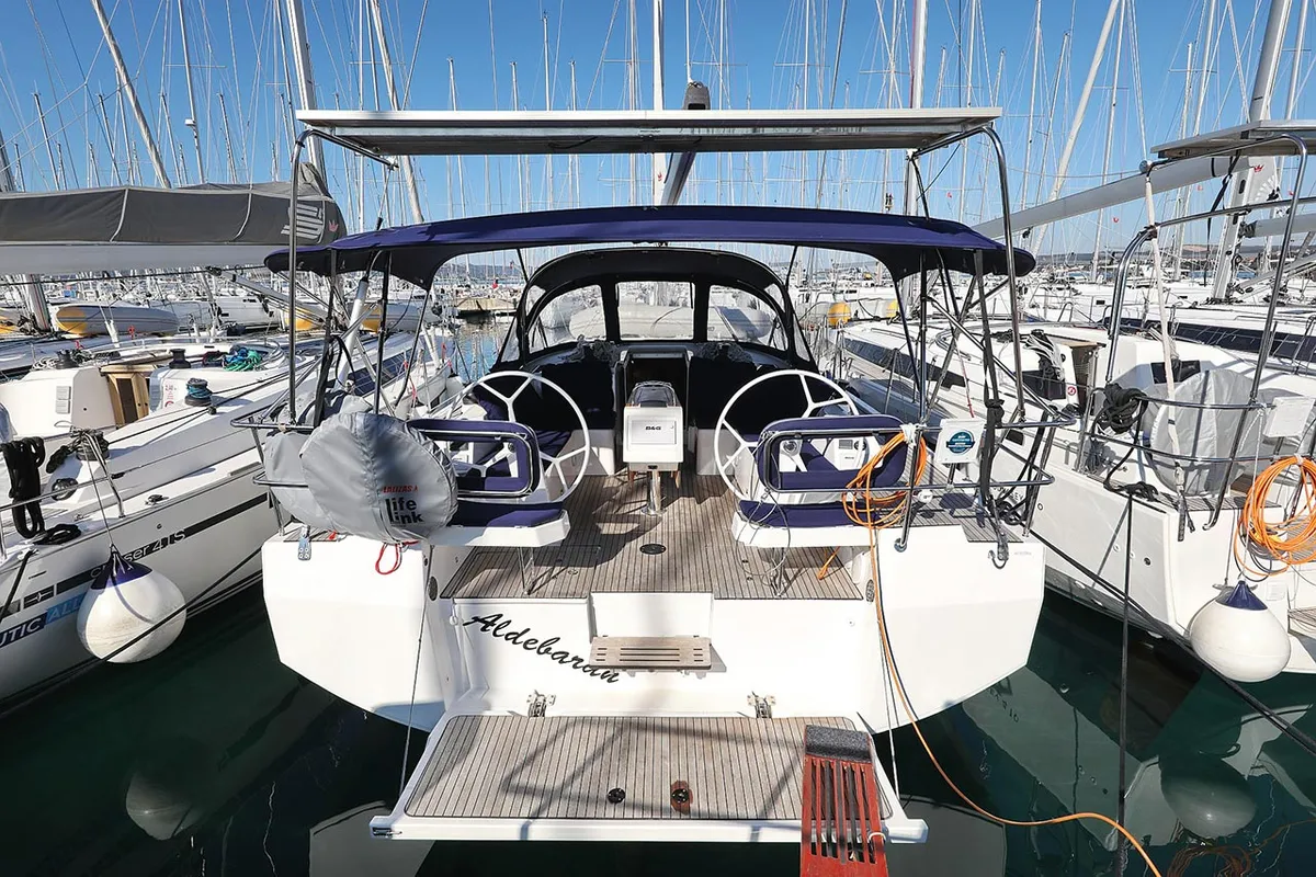 Cockpit of First Light, a Bavaria C42 sailboat at Grad Biograd na Moru, Croatia
