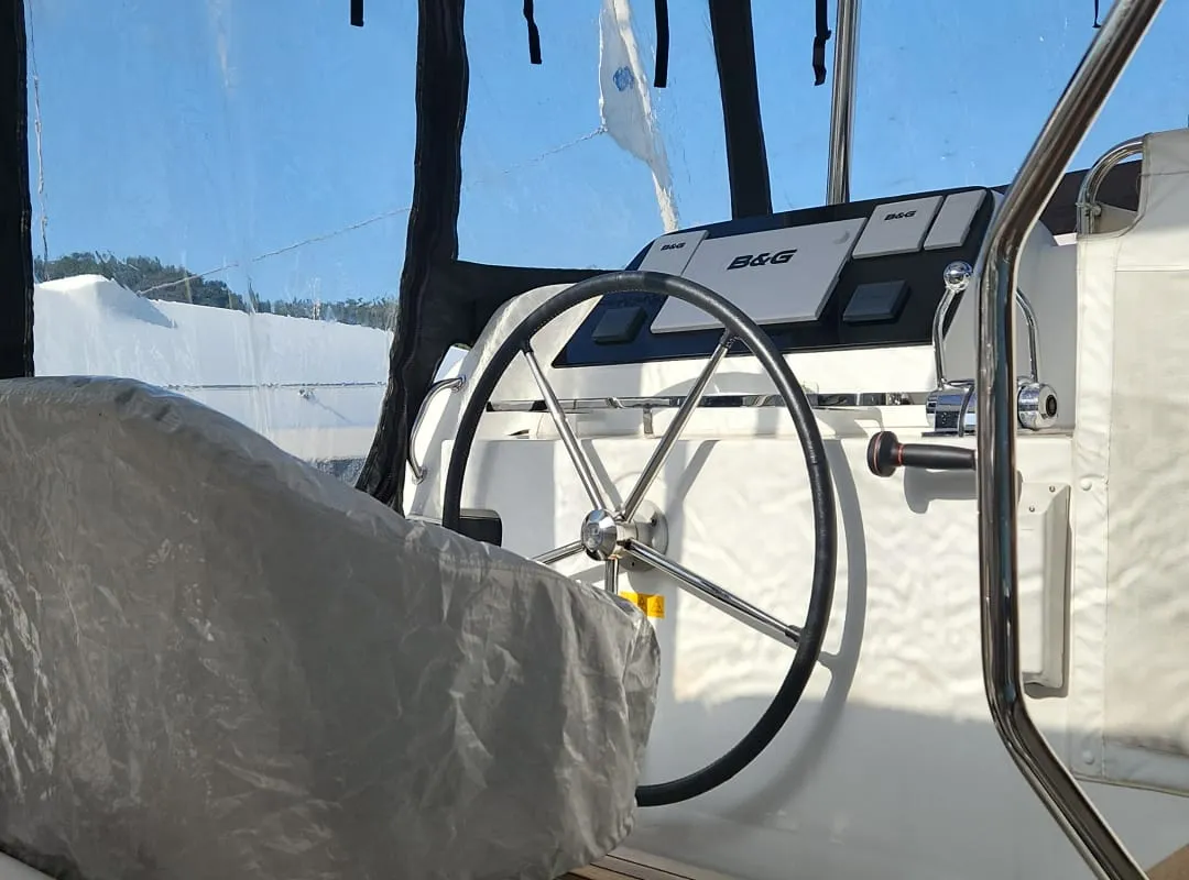 Cockpit of Kairos, a Lagoon 42 catamaran at Marmaris, Turkey