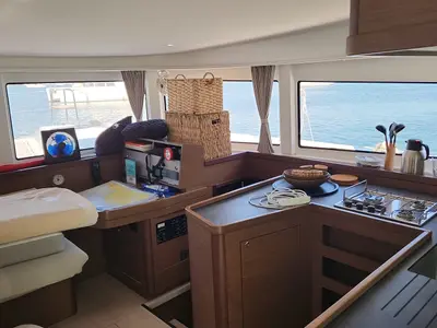 Galley of Kairos, a Lagoon 42 catamaran at Marmaris, Turkey