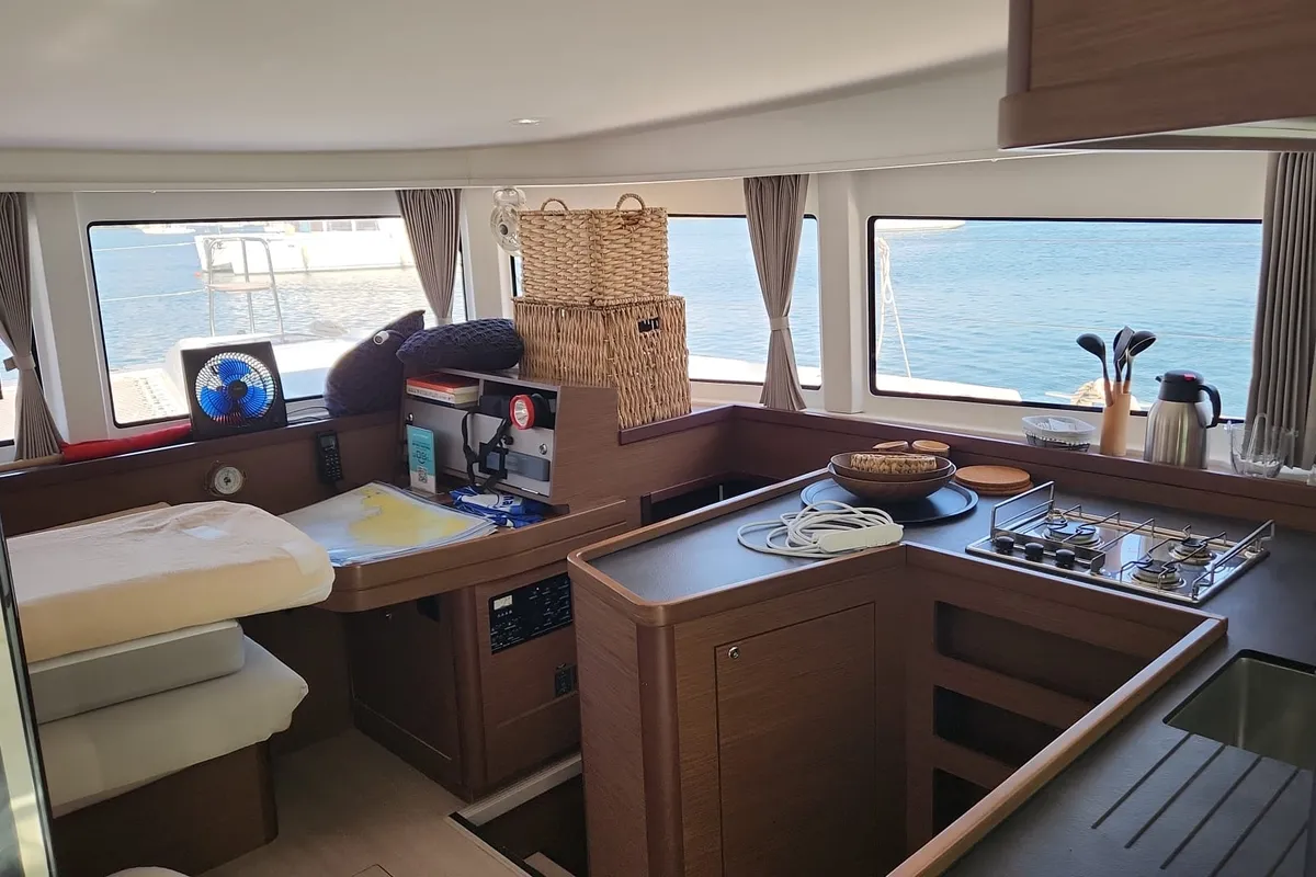 Galley of Kairos, a Lagoon 42 catamaran at Marmaris, Turkey