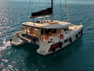 Salon of Kairos, a Lagoon 42 catamaran at Marmaris, Turkey