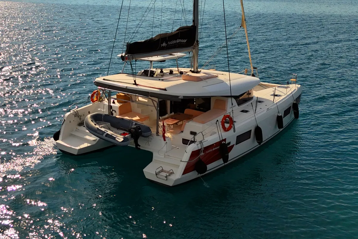 Salon of Kairos, a Lagoon 42 catamaran at Marmaris, Turkey