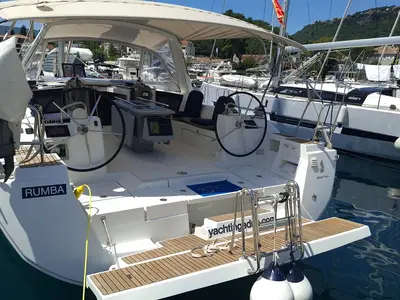 Cockpit of Rumba, a Beneteau Oceanis 45 sailboat at Herceg Novi, Montenegro