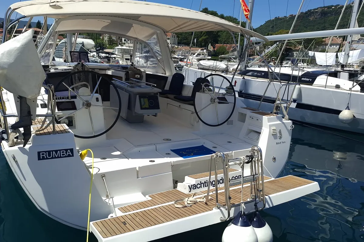 Cockpit of Rumba, a Beneteau Oceanis 45 sailboat at Herceg Novi, Montenegro