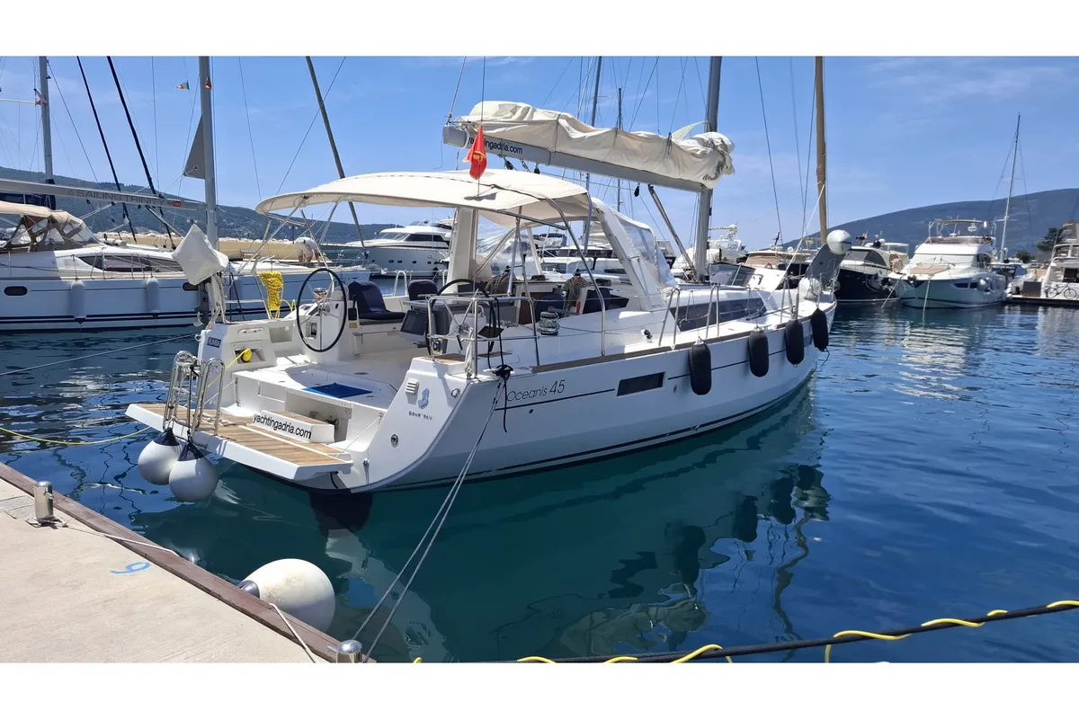 Exterior view of Rumba, a Beneteau Oceanis 45 sailboat at Herceg Novi, Montenegro