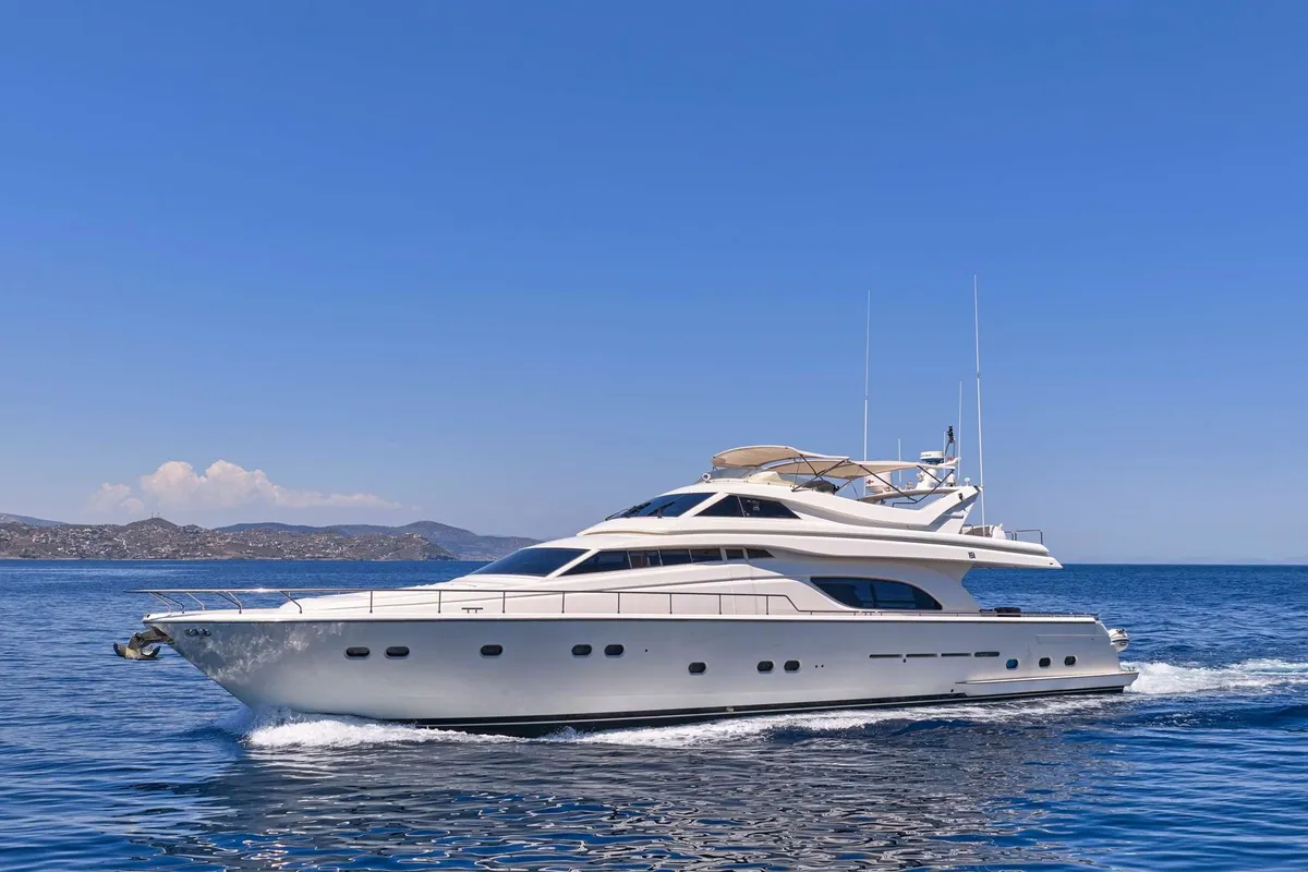Apeiron Blue, a Ferretti 80 motor yacht at Lavreotiki Municipal Unit, Greece