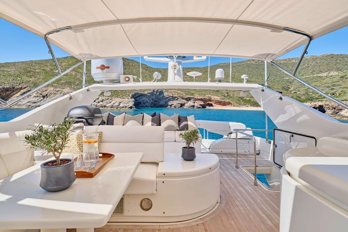 Apeiron Blue, a Ferretti 80 motor yacht at Lavreotiki Municipal Unit, Greece