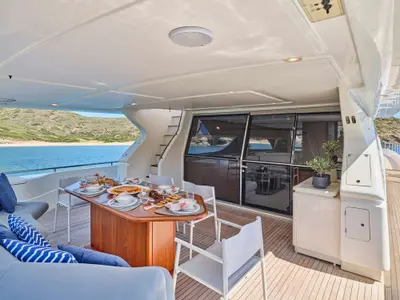 Apeiron Blue, a Ferretti 80 motor yacht at Lavreotiki Municipal Unit, Greece